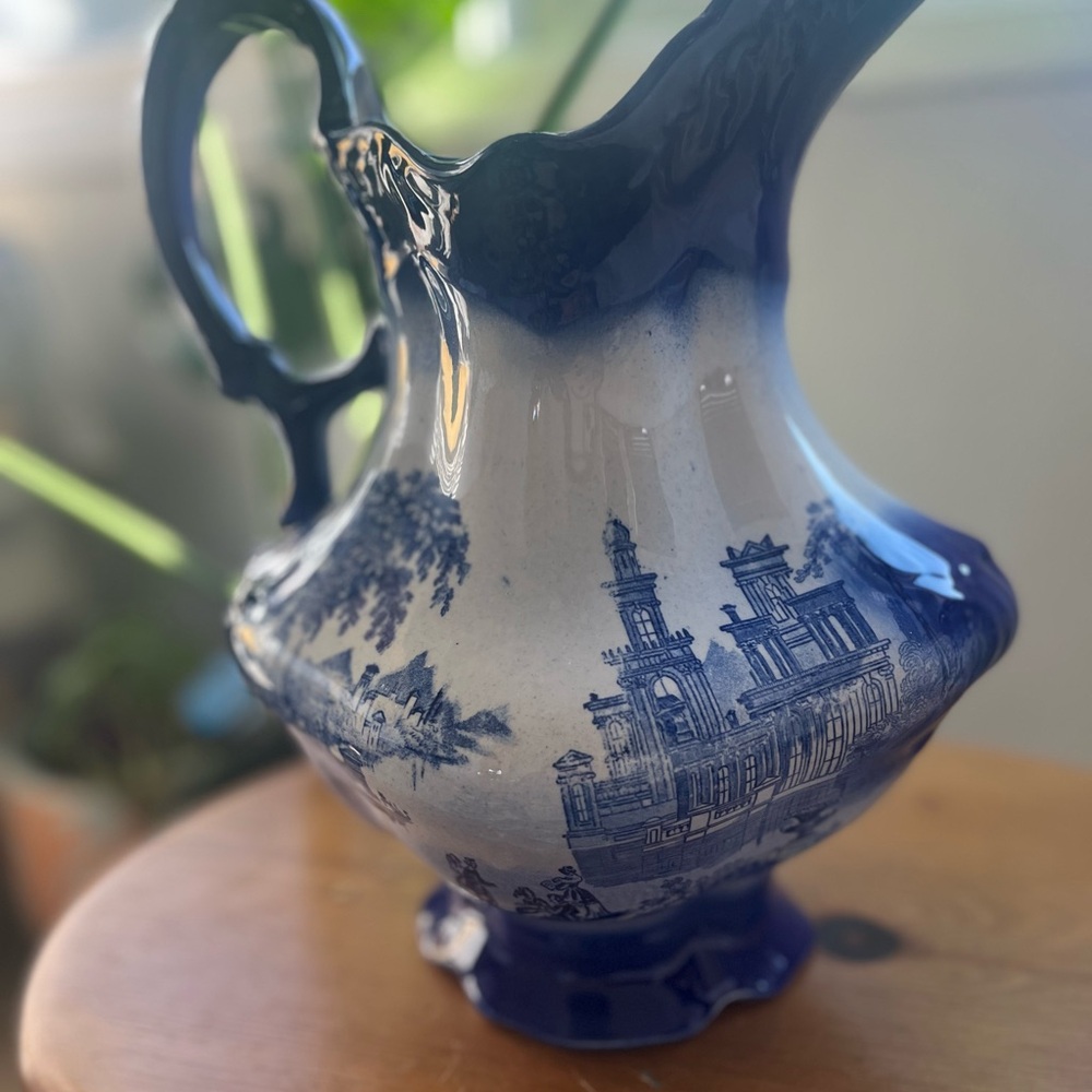 Antique Staffordshire Flow Blue pitcher.